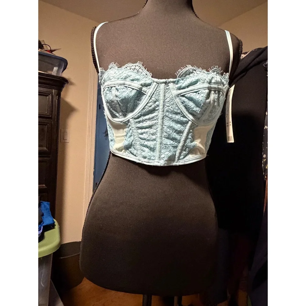 Urban Outfitters Out From Under Blue Lace Corset Top Underwire Bustier M